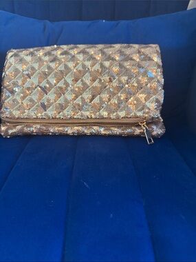 Sequin Foldover Clutch Wristlet in Gold